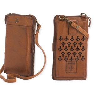 HARBOUR 2ND Cognac Leather Cell Zip Back Pocket Crossbody NWT